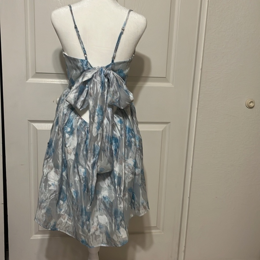 Lulus Delicate Charm Floral Jacquard Organza Dress. Silver and blue. Size L. NWT - Picture 4 of 11